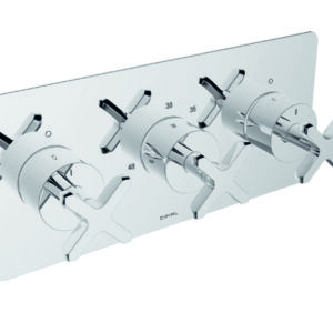 "Trim" extérieur thermostatique encastré, 2 sorties, avec douchette à main et flexible